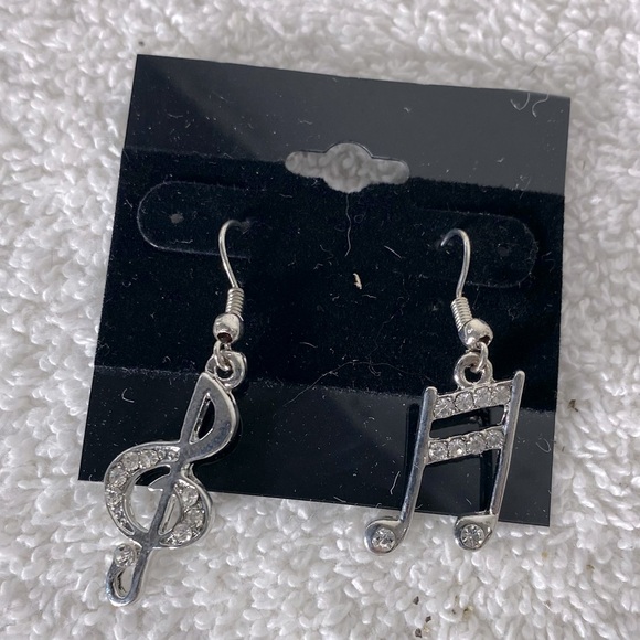 Silver Musical Note Earrings - Picture 1 of 8